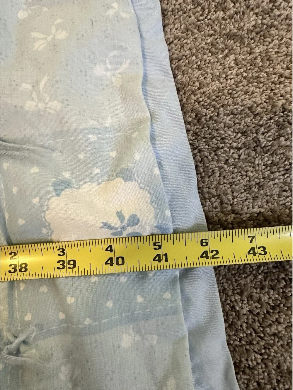 Vintage Baby Quilt Top Blanket Animals 34x41” Blue White Nursery New Mom Gift